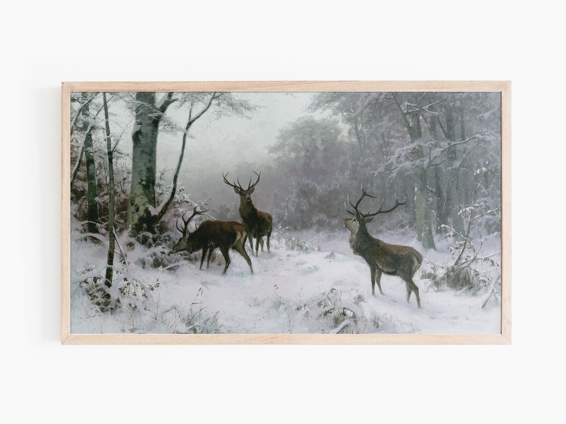Winter Muted Landscape Animals Vintage Art Print - Image 2
