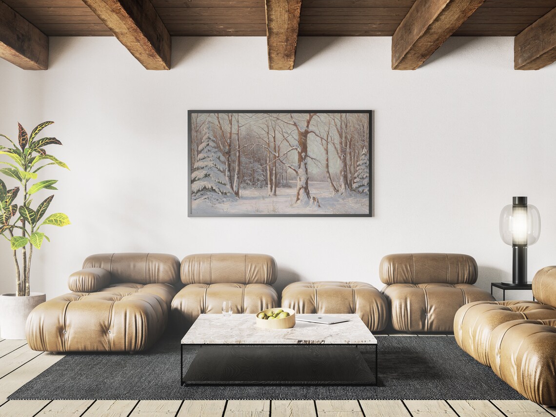 Snowy Forest Vintage Oil Landscape Art Print - Image 3