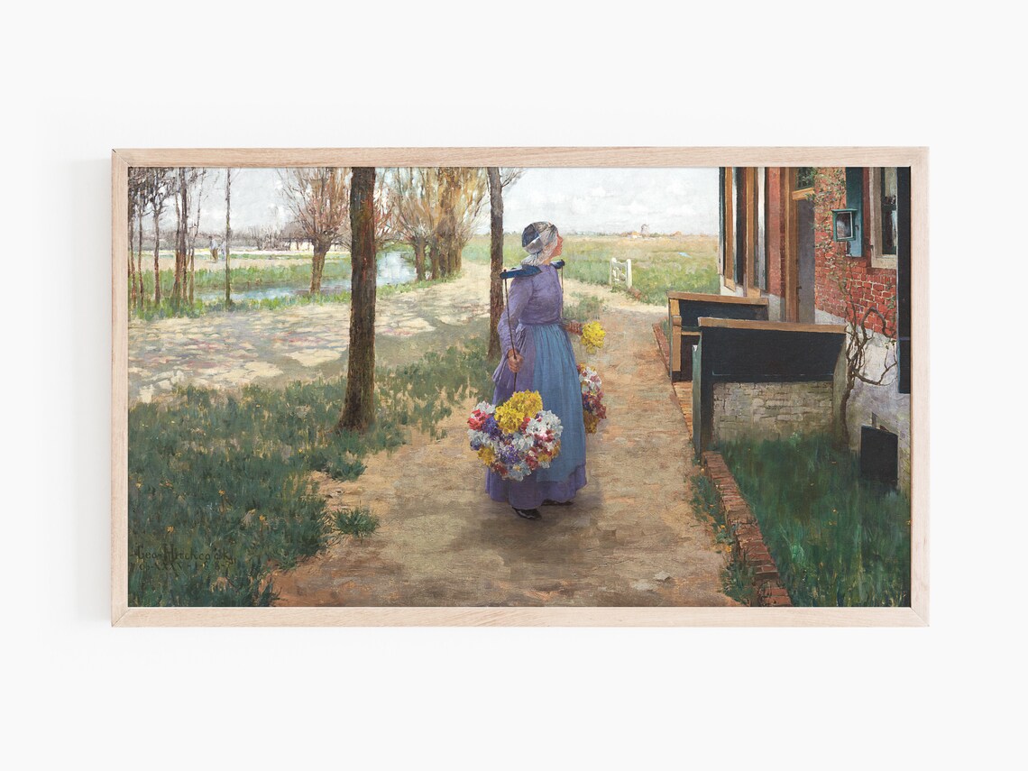 Girl With Flowers Scenery In Spring Art Print - Image 2