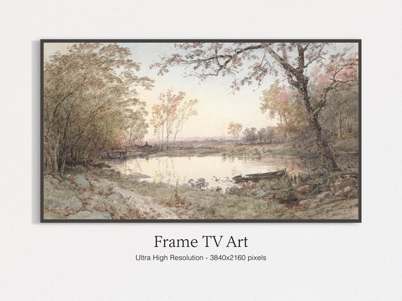 Frame Tv Art Muted Autumn Pond Landscape Painting Art For Tv Moody Oil Painting