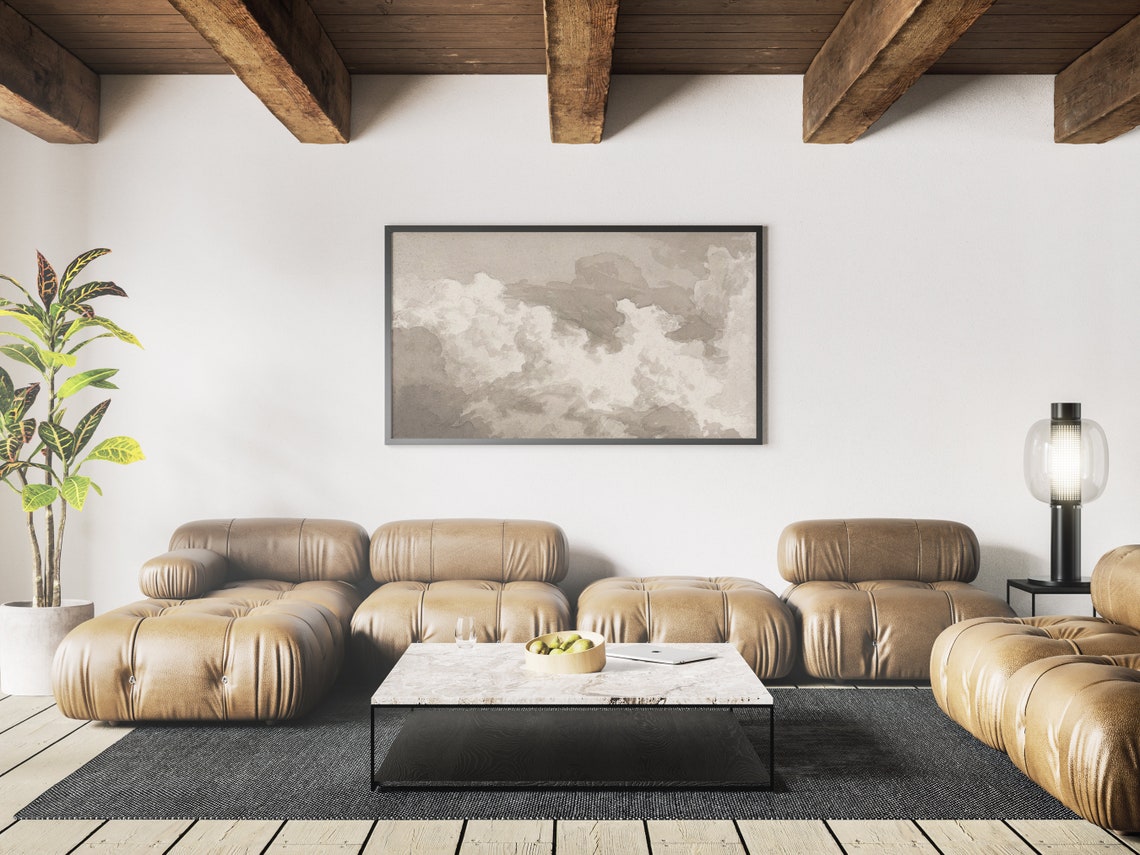 Frame Tv Vintage Art Clouds Soft Neutral Tone Painting Instant Vintage Modern - Image 3