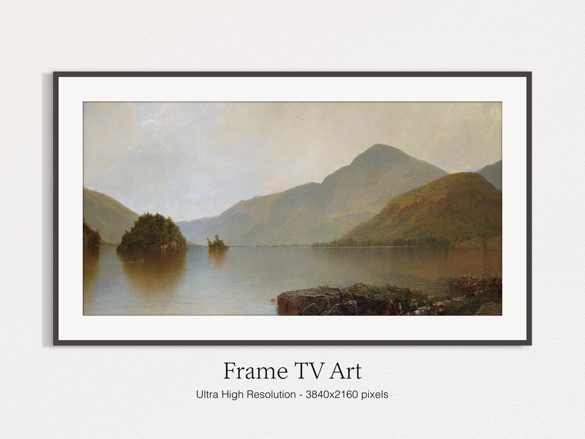 Vintage Mountain Lake Serene Calm Water Reflection Landscape Print - Image 4