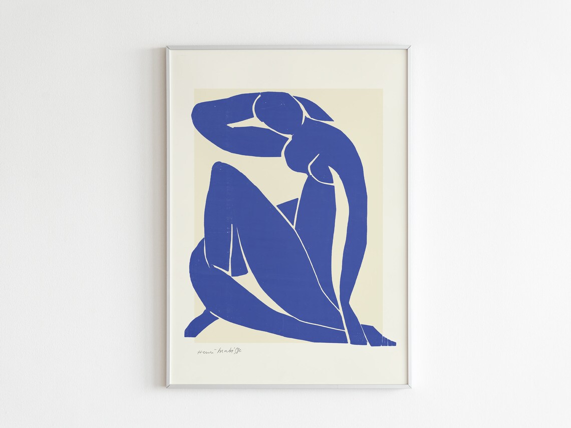 Blue Nude Artwork, Minimalist Modern Art Print