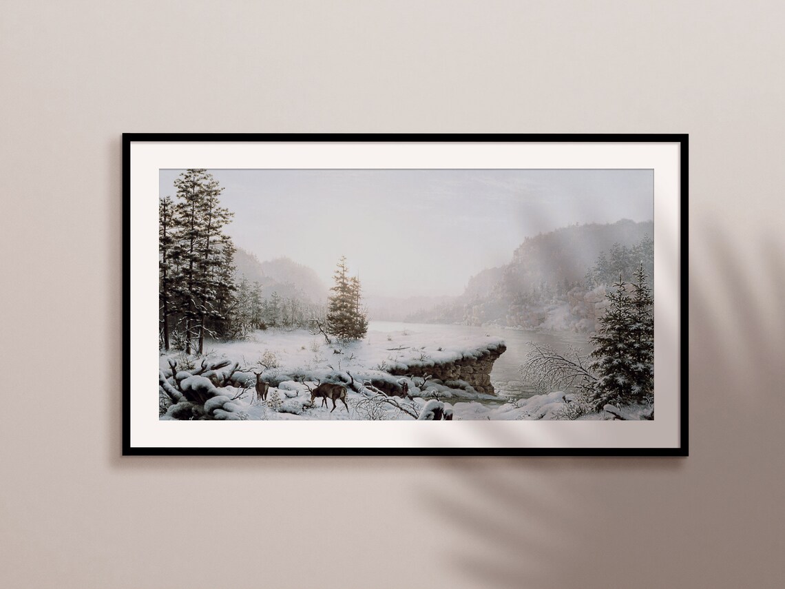 Christmas Winter Oil Landscape Art Print, Moody Nature - Image 2