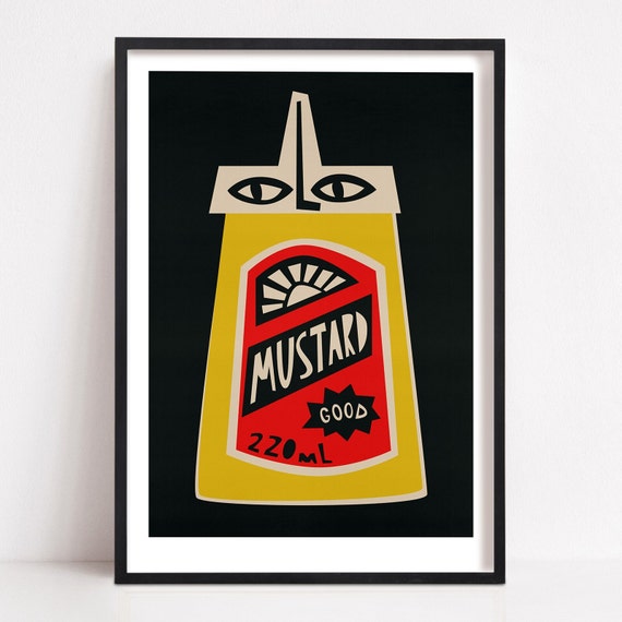 Mustard Bottle Print, Retro Mid-Century Diner Wall Art