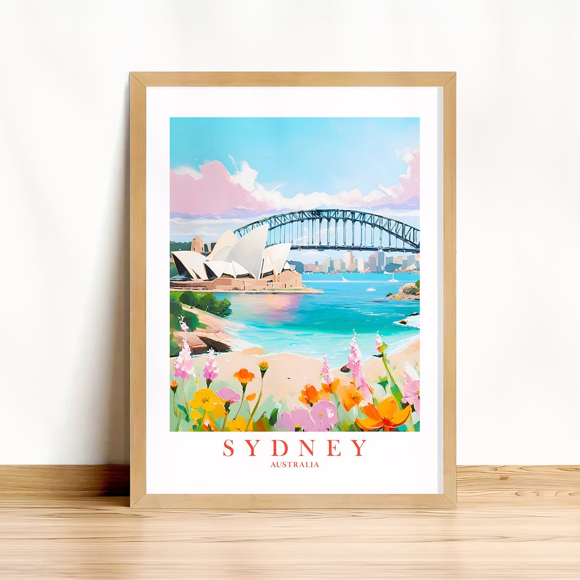 Sydney Opera House Harbour Bridge Australia Travel Poster Floral