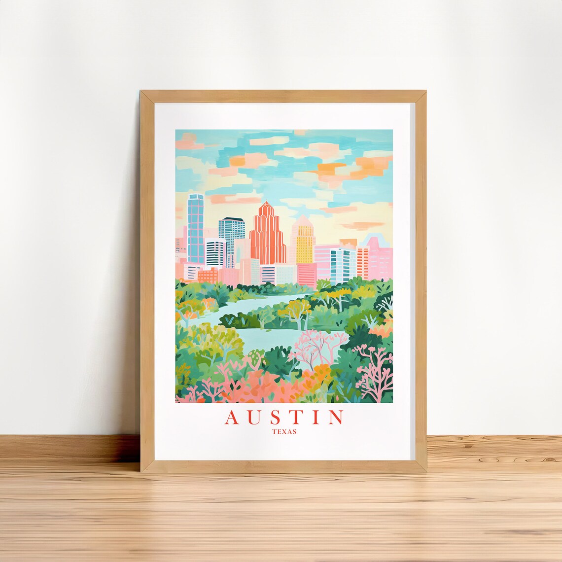 Austin Travel Poster, Retro City Skyline Print