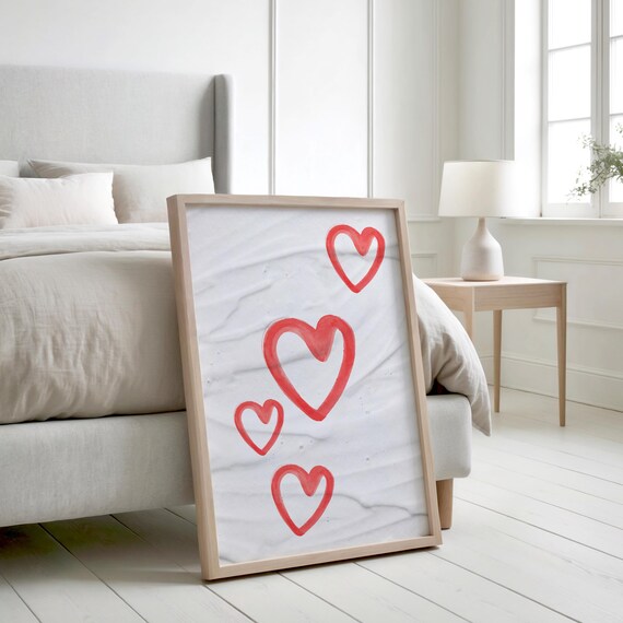 Red Hearts Print Minimalist Valentines Day Decor