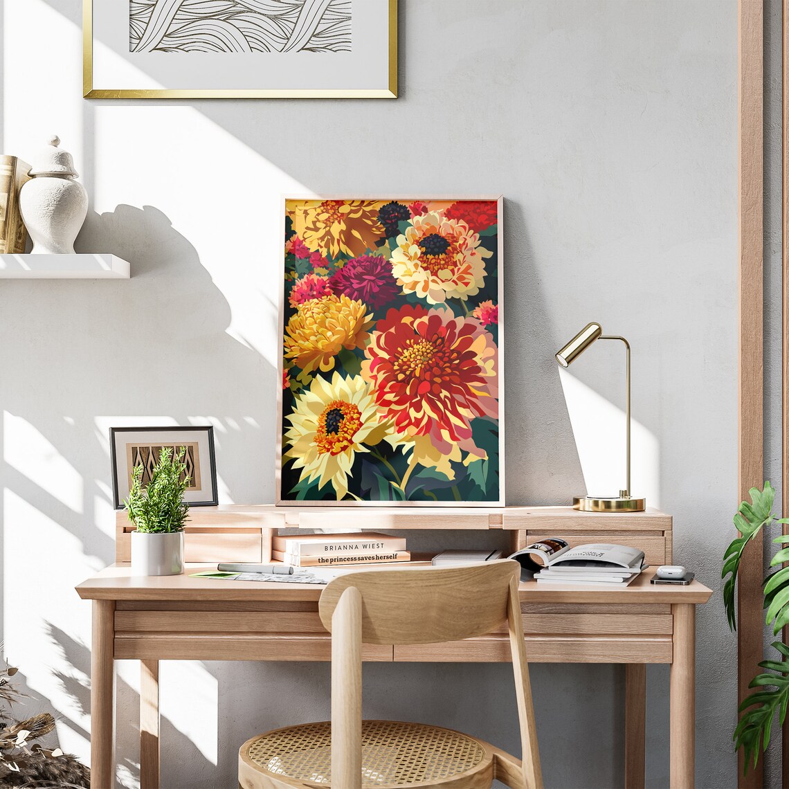 Bold Dahlia Garden Bouquet Rich Jewel Tones Floral Art Poster - Image 3