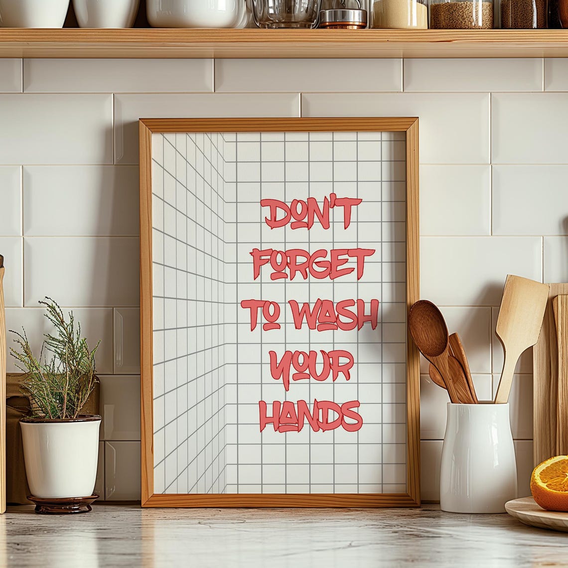 Do Not Forget to Wash Your Hands Red Graffiti Tile Bathroom Poster