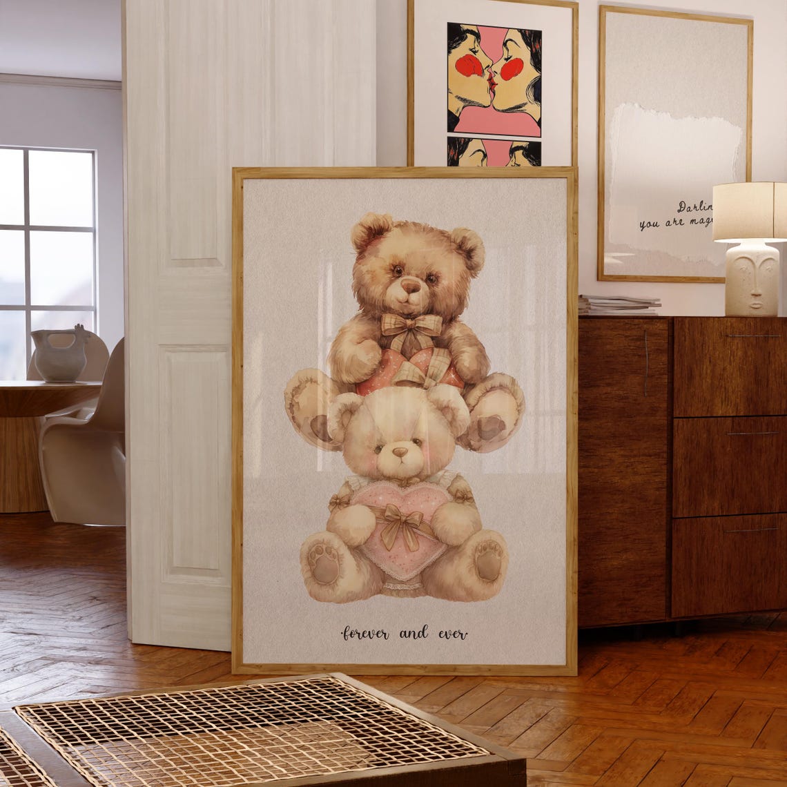 Forever and Ever Cute Watercolor Teddy Bear Couple Love Wall Art - Image 9