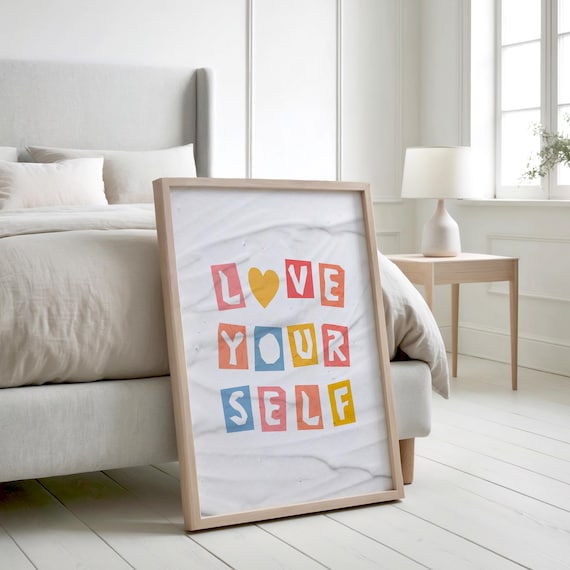 Love Yourself Colorful Cutout Letters Affirmation Art Poster