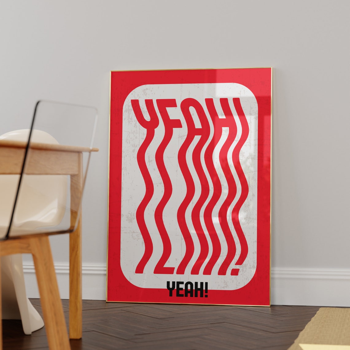 Yeah Exclamation Wavy Red Letters Retro Pop Typography Quote Poster