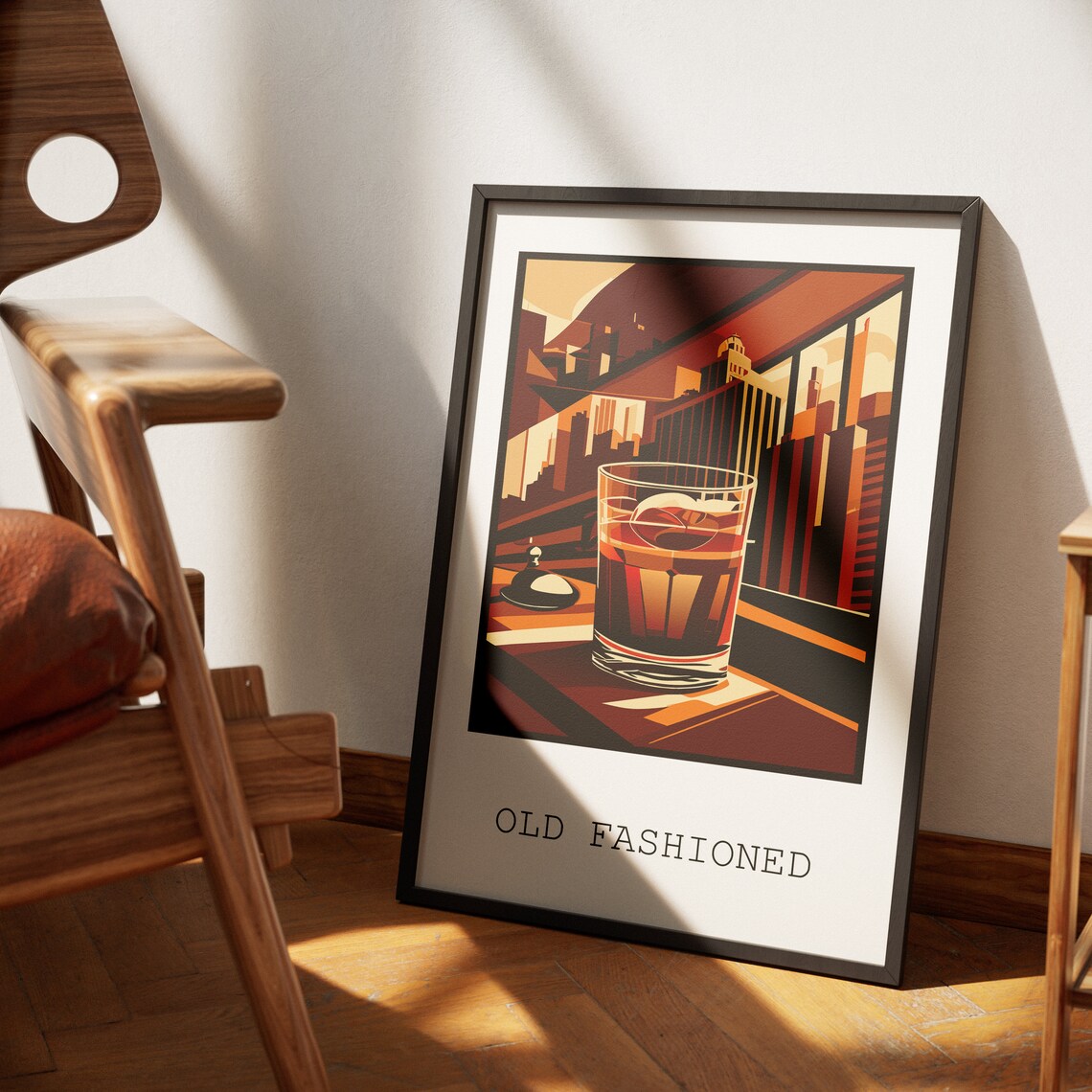 Old Fashioned Cocktail Illustration Vintage Bar City Night Poster - Image 3