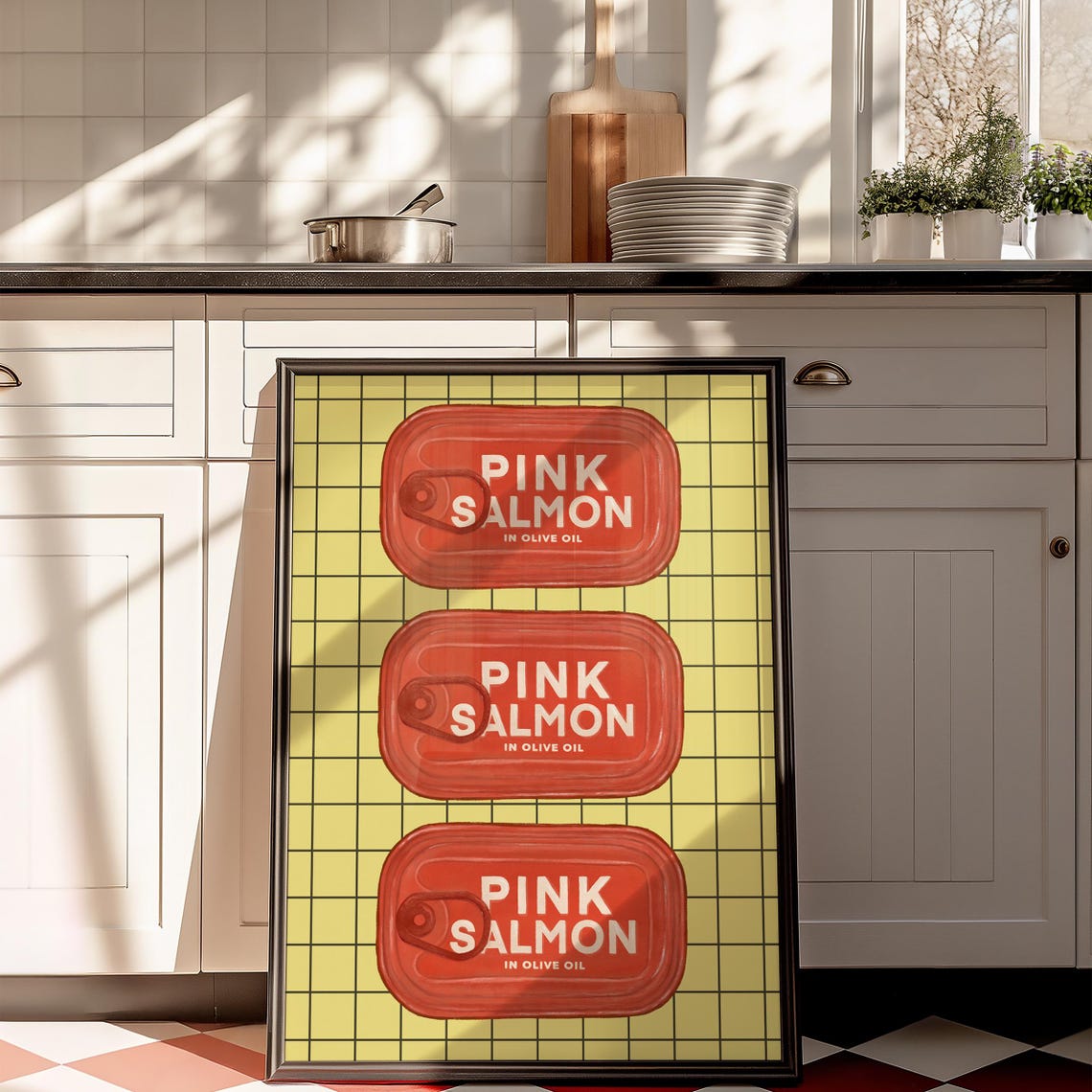 Pink Salmon in Olive Oil Vintage Tins Retro Kitchen Wall Art - Image 5