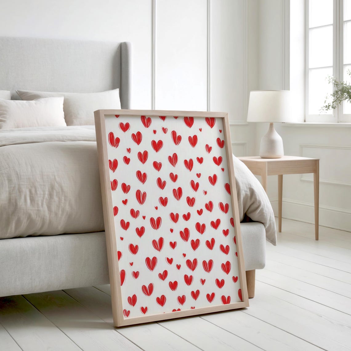 Red Heart Pattern Sweet Hand Drawn Valentines Love Art Poster