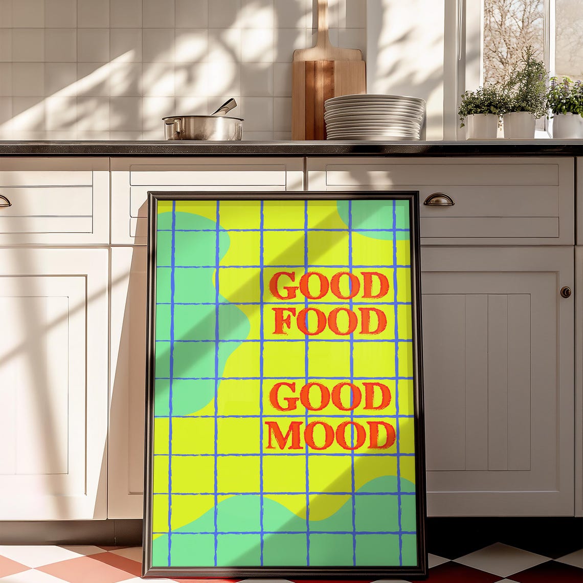 Bold Good Food Good Mood Retro Pop Art Typography Kitchen Poster - Image 5