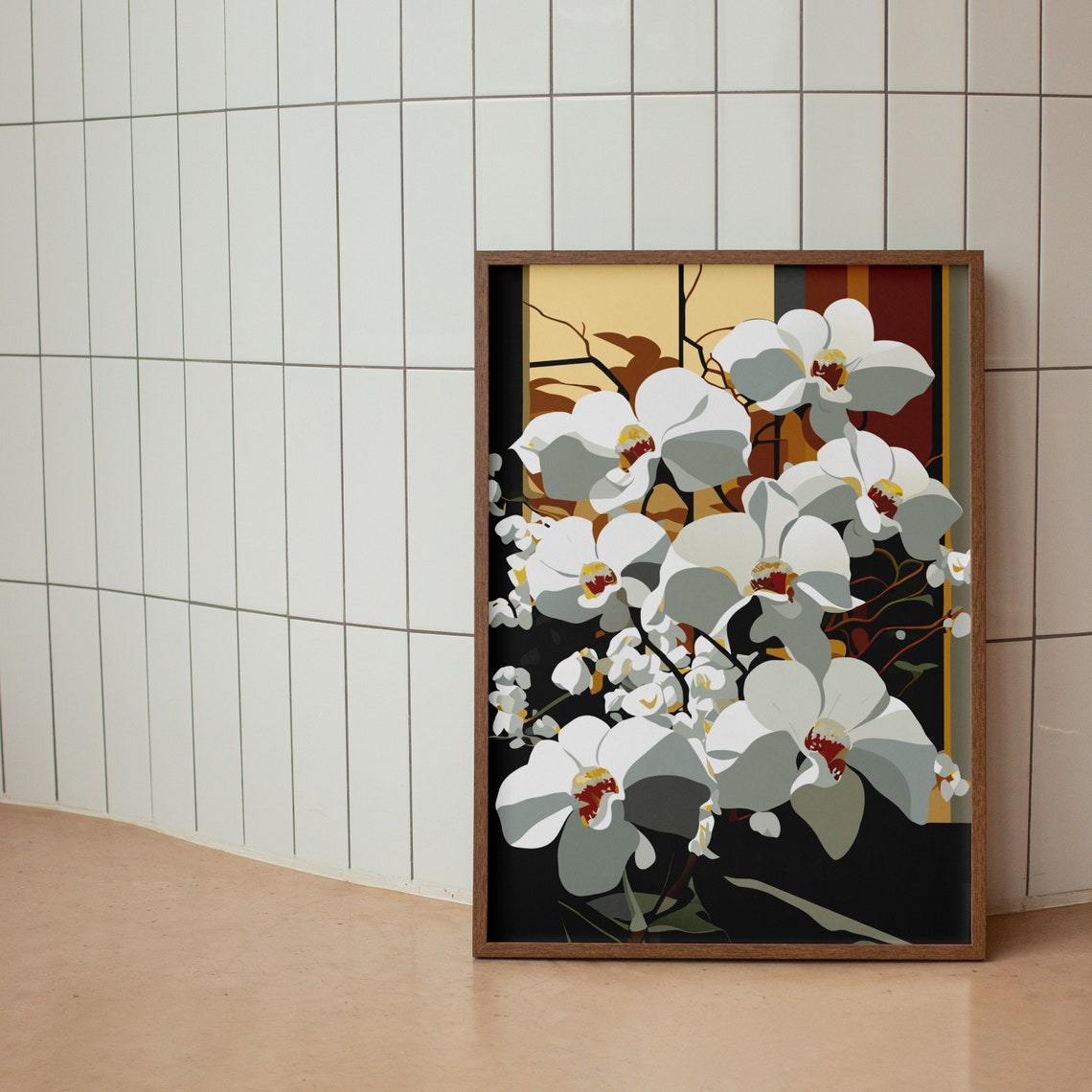 Glowing White Orchids Dark Elegant Floral Illustration Poster - Image 2