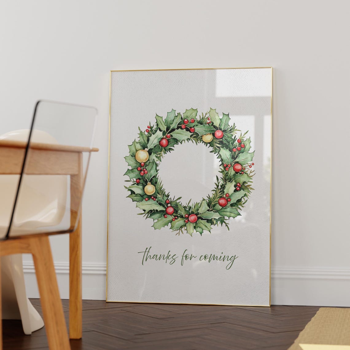 Christmas Wreath Holly Berries Thanks For Coming Wall Poster - Image 6