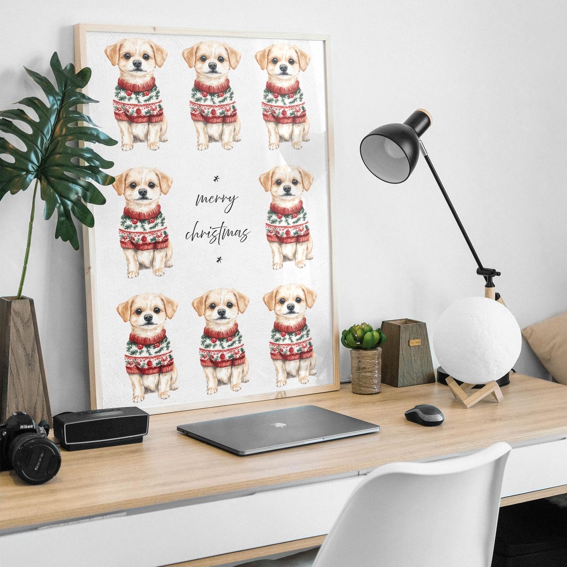 Puppies Watercolor Illustration Poster Pretty Puppy Print Merry Christmas Art Xmas Home Decor Animal Print Cute Pet Portrait Dog Print - Image 4