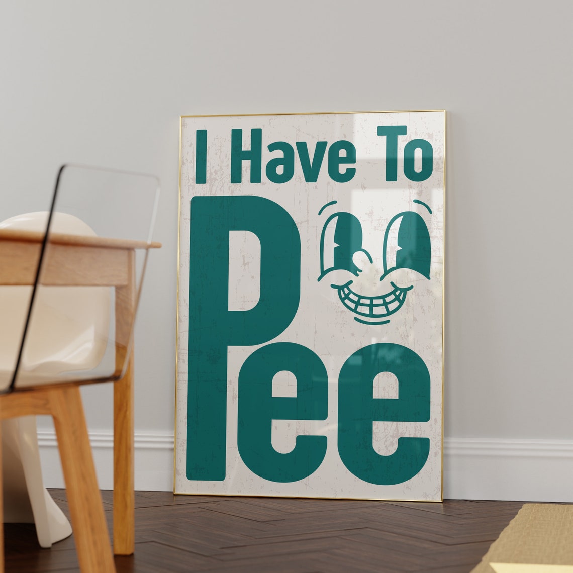 I Have To Pee Funny Retro Grinning Face Bathroom Humor Poster - Image 2
