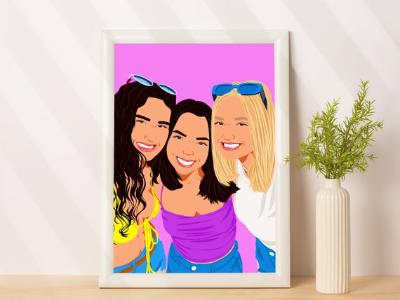 Custom Best Friends Portrait Illustration Three Girls Pop Art Gift Poster