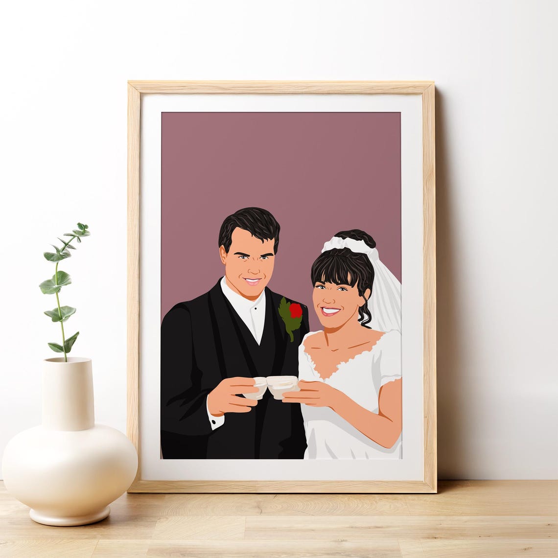 Custom Wedding Portrait Illustration Navy Suit Groom Bride Gift Poster - Image 4