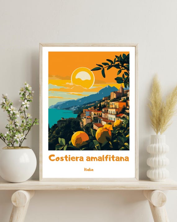 Amalfi Coast Travel Poster, Sorrento Lemon Art