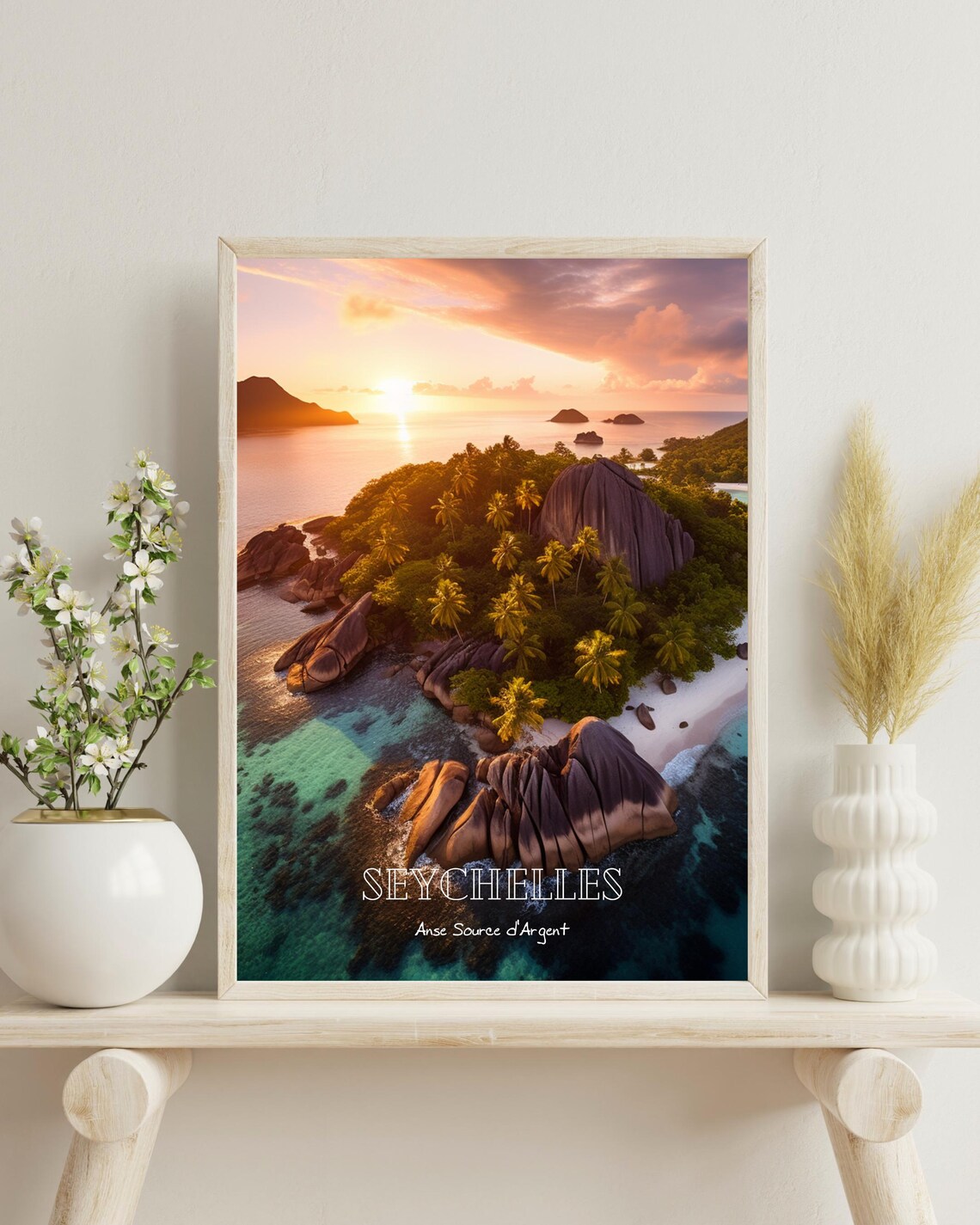 Seychelles Travel Poster, Anse Source D'Argent