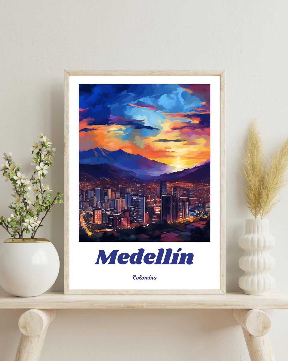 Medellin Travel Poster, Colombia Night Print