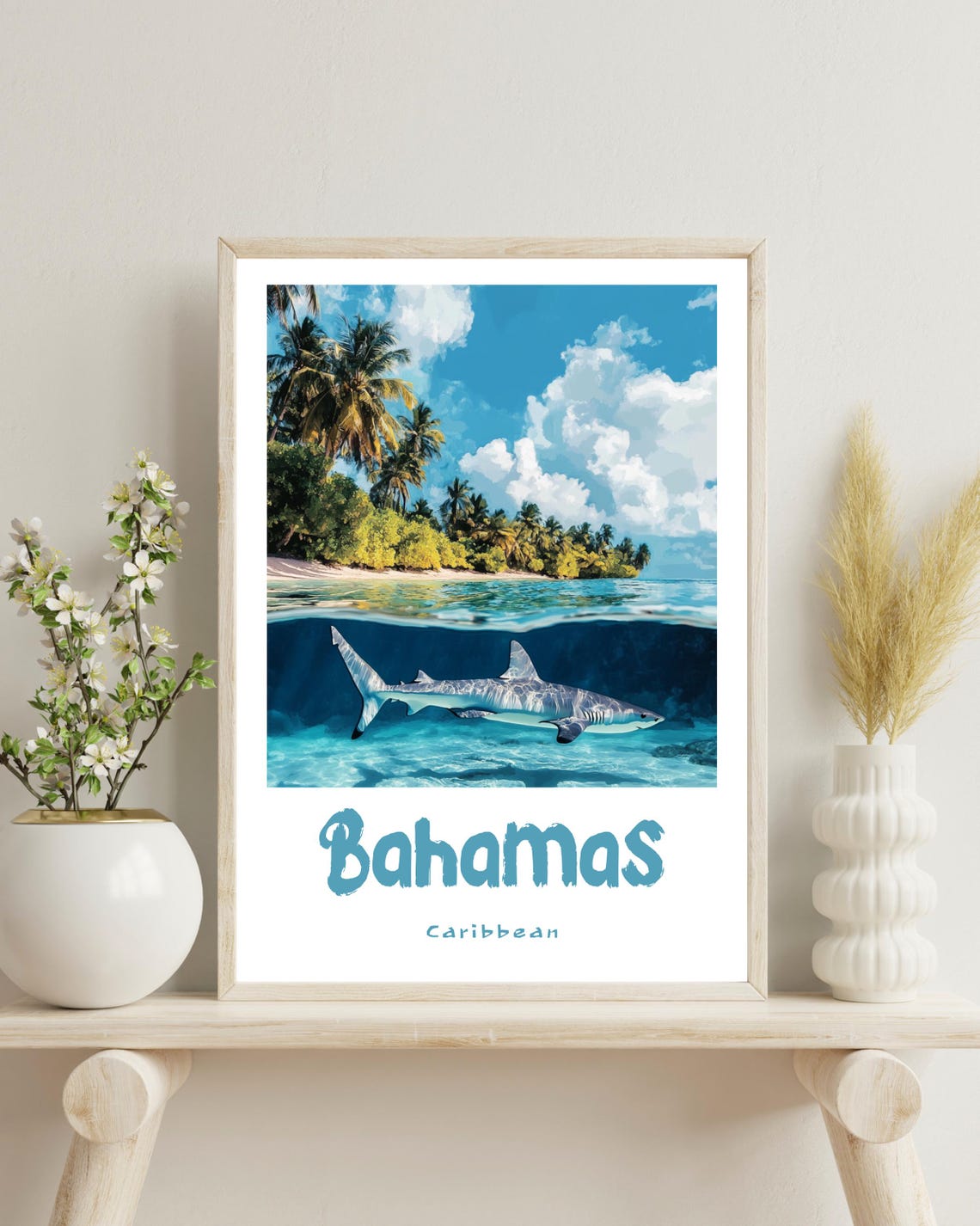 Tropical Shark Poster, Bahamas Travel Poster