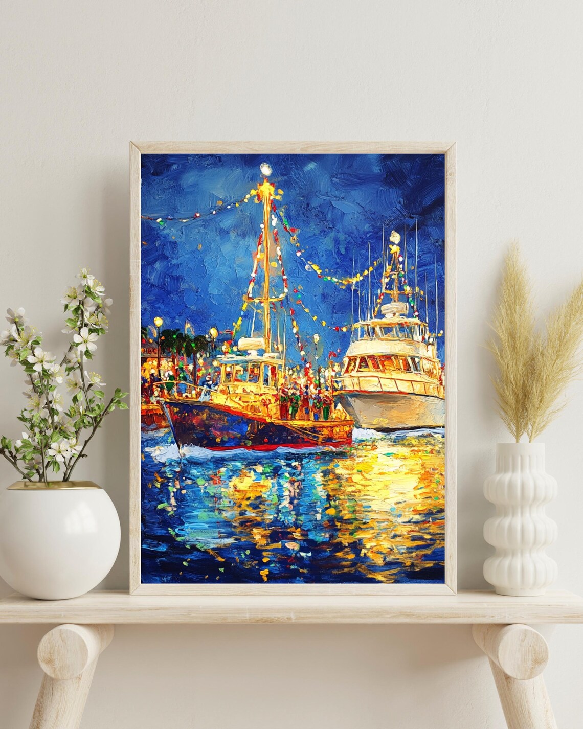 Newport Beach Poster Newport Beach Christmas Boat Parade Newport Beach Christmas Decor Boat Art California Print Christmas Gift