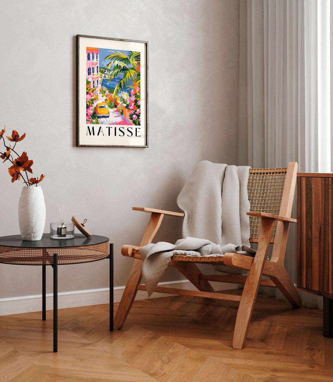 Matisse Style Pink Villa Yellow Car Coastal Road Summer Art Poster - Image 3