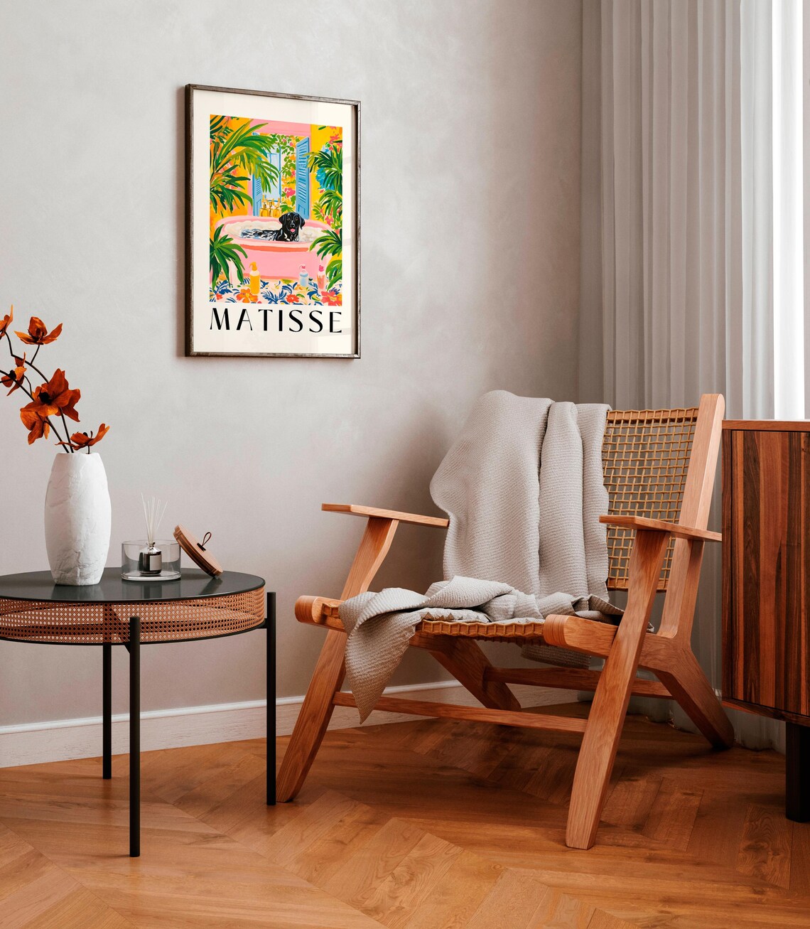 Black Labrador in Bathtub Matisse-Inspired Bathroom Art Print - Image 3