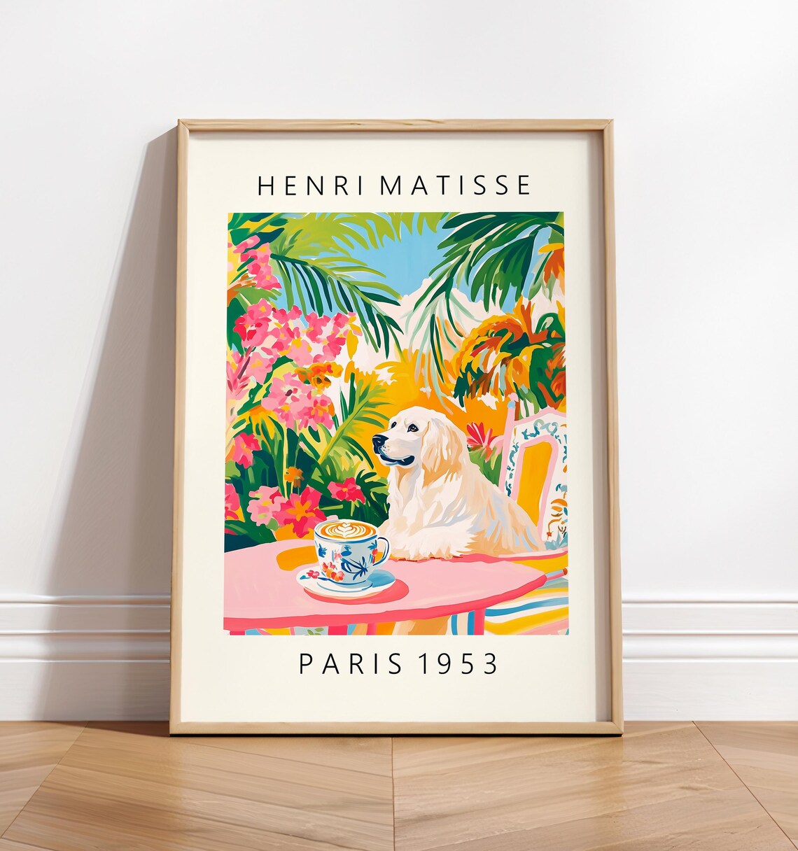 Great Pyrenees Coffee Print, Matisse-Inspired Maximalist