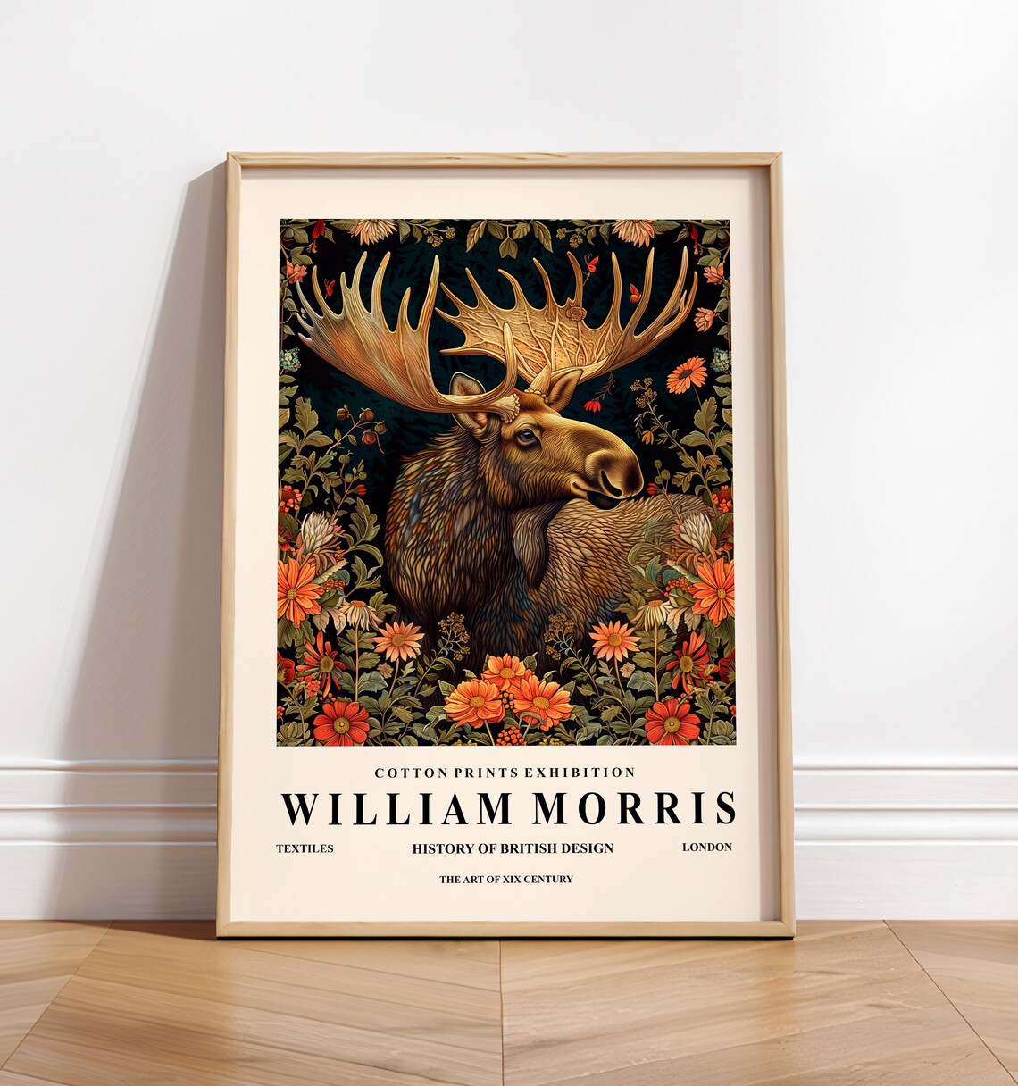 William Morris Moose Print, Dark Cottagecore Poster