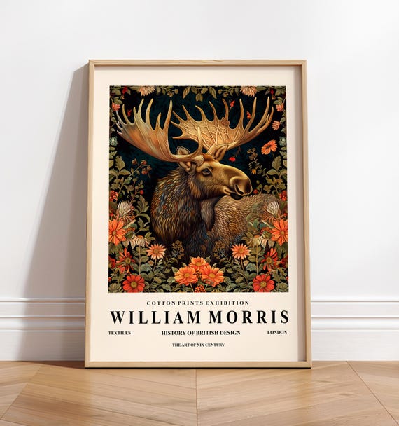 William Morris Moose Print, Dark Cottagecore Poster