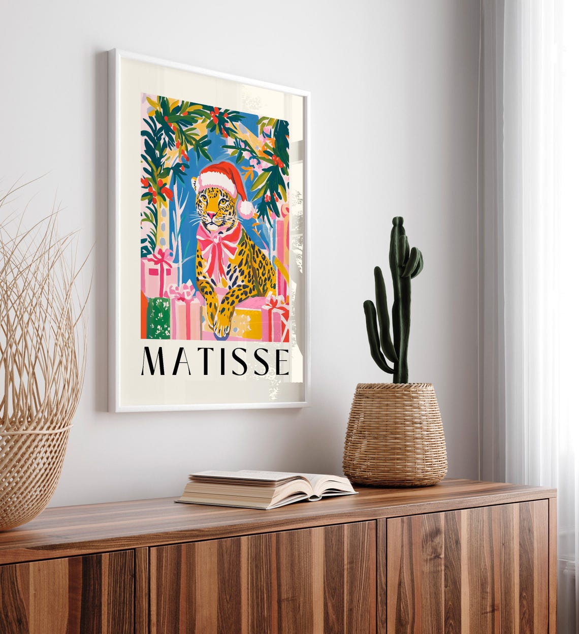 Matisse Style Leopard Santa Hat Christmas Gift Pink Wall Art - Image 5