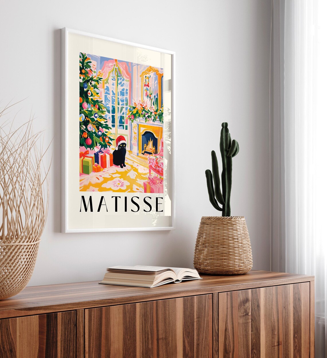 Black Cat In Santa Hat, Matisse-Inspired Christmas Print - Image 4