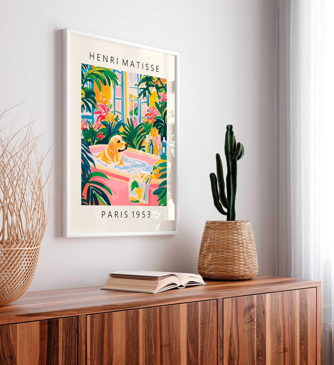 Henri Matisse Style Golden Retriever in Pink Bathtub Bathroom Poster - Image 4