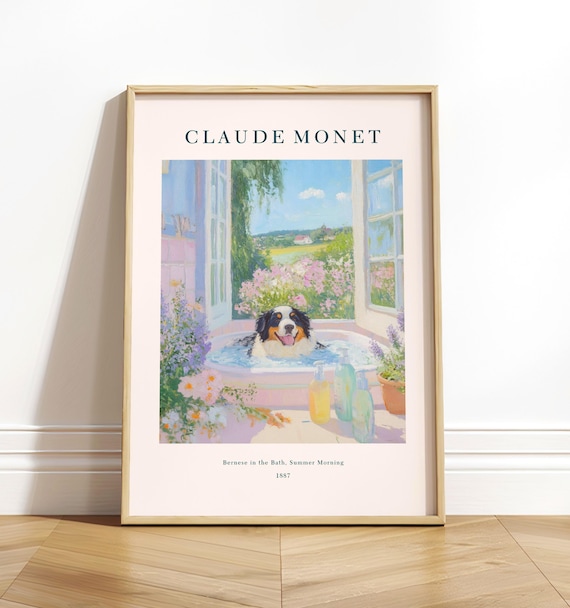 Bernese Mountain Dog Monet-Style Floral Bathroom Poster