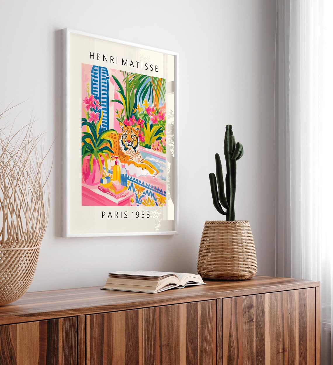 Henri Matisse Style Lynx Cat Bathing in Tropical Bathroom Art Poster - Image 5