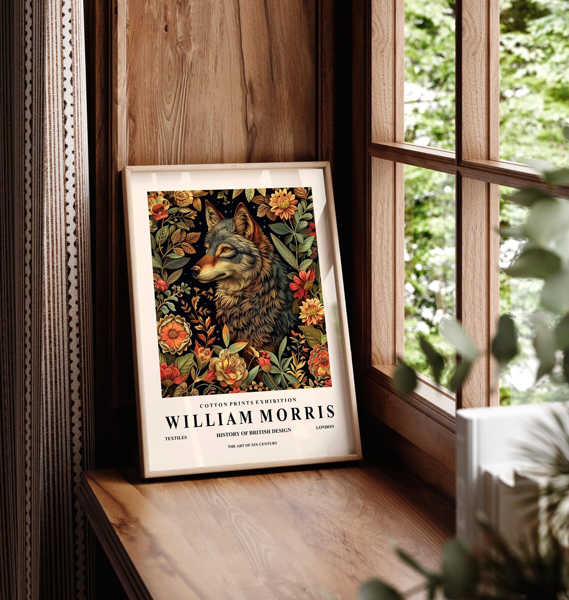 Wolf Art Print, William Morris Dark Cottagecore - Image 2