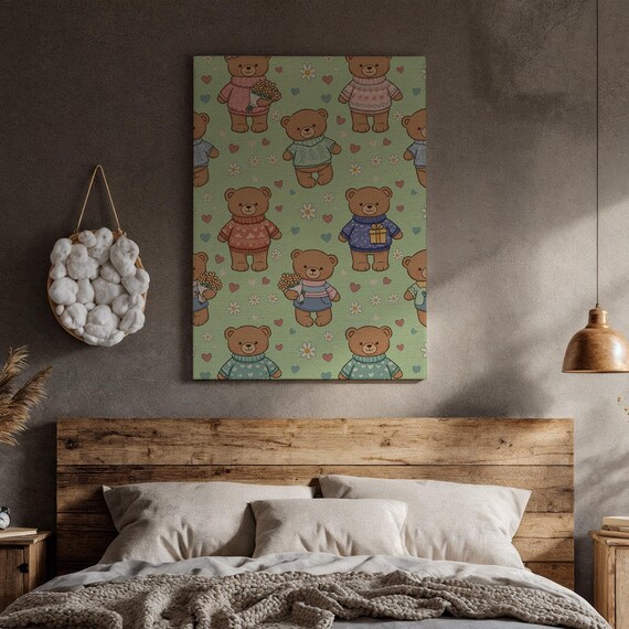 Cute Adorable Sweater Clad Teddy Bears Nursery Kids Room Pattern Poster