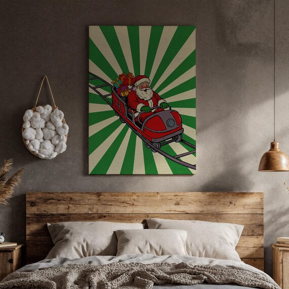 Retro Santa Roller Coaster Christmas Vintage Pop Art Holiday Poster
