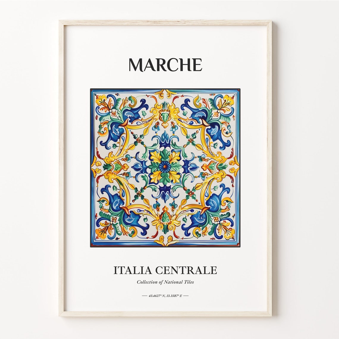 Marche Central Italy Blue Gold Green Symmetrical Tile Decor Poster
