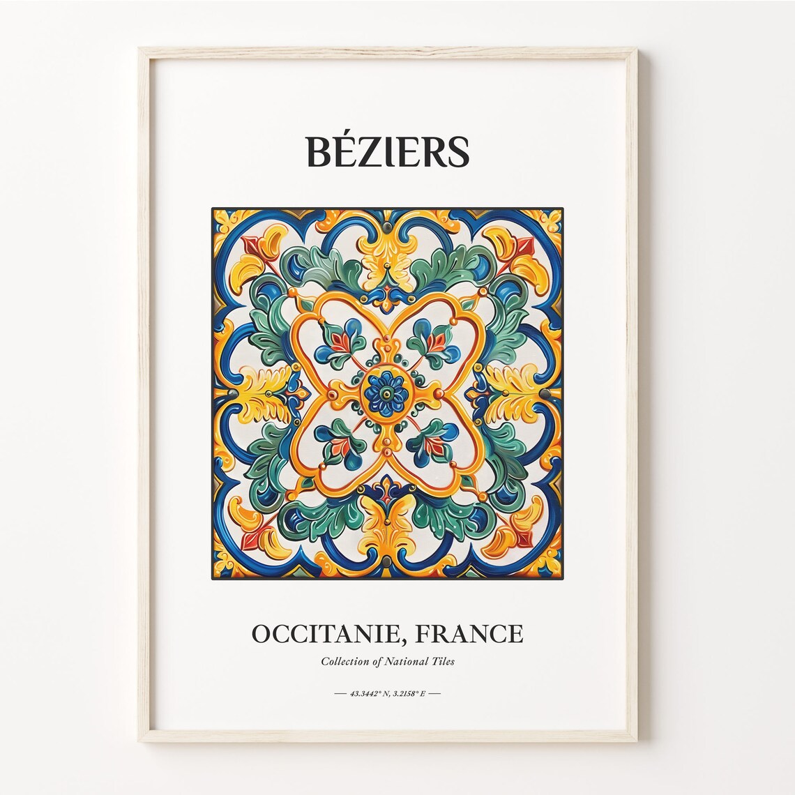 Beziers Occitanie France Colorful Swirl Yellow Green Tile Art Poster