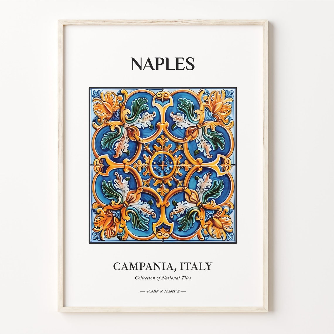 Naples Campania Italy Acanthus Leaf Scroll Tile Rosette Art Poster