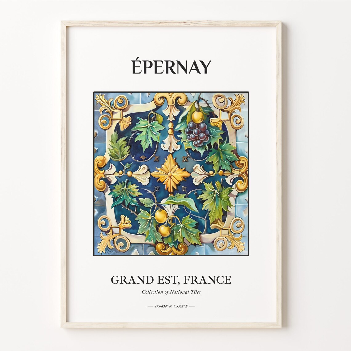 Épernay France Champagne Grape Vine Tile Art Vintage Travel Poster