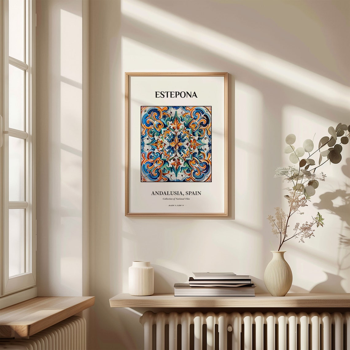 Estepona Andalusia Spain Blue Orange Tile Pattern Wall Poster - Image 3